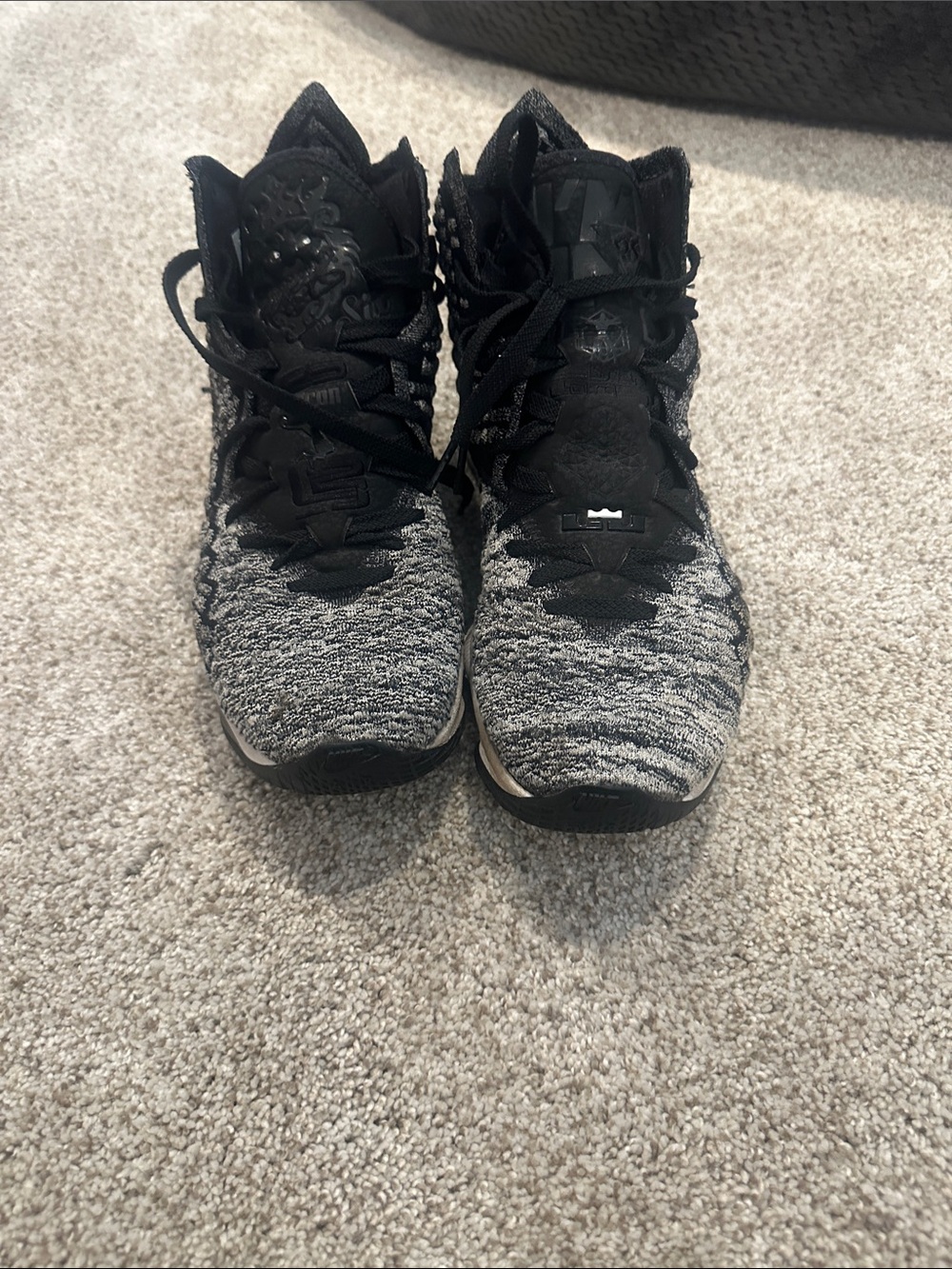 Nike LeBron James Black and Gray Knit High-Top Sneakers